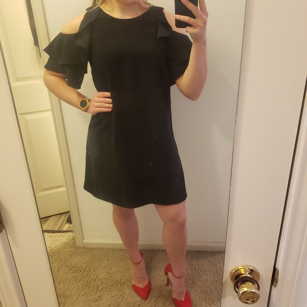 Kate Spade Black Ruffle Cold Shoulder Dress